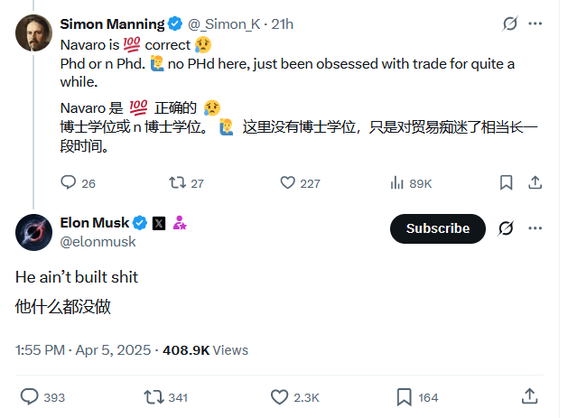 信用平台出租
_马斯克公开抨击“关税派”纳瓦罗信用平台出租
，呼吁欧美“零关税”，建立自由贸易区